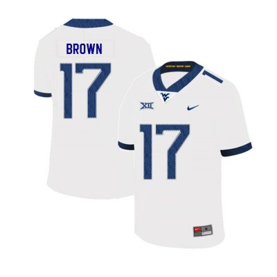 Men's West Virginia Mountaineers NCAA #17 Freddie Brown White Authentic Nike 2019 Stitched College Football Jersey XL15U66BE